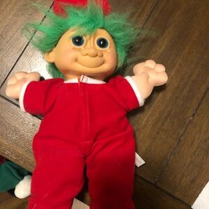 Vintage Festive Red/Green Troll Plush 12’ with belly button & peekaboo bottom